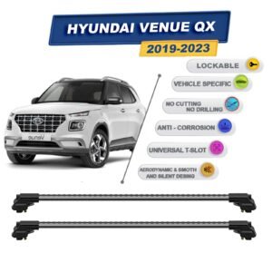 Hyundai Venue Qx 2019-2023 ile Uyumlu Kilitlenebilir Ara Atkı - Portbagaj Taşıma Barları 2li Set Gri