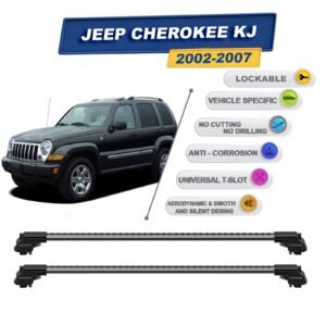Jeep Cherokee Kj 2002-2007 ile Uyumlu Kilitlenebilir Ara Atkı - Portbagaj Taşıma Barları 2li Set Gri