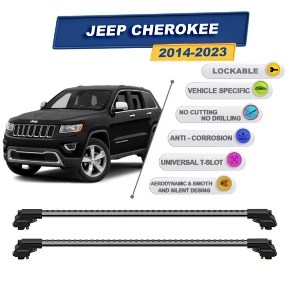 Jeep Cherokee 2014-2023 ile Uyumlu Kilitlenebilir Ara Atkı - Portbagaj Taşıma Barları 2li Set Gri