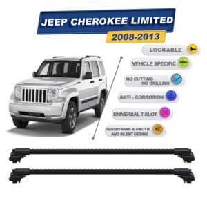 Jeep Cherokee Limited 2008-2013 ile Uyumlu Kilitlenebilir Ara Atkı - Portbagaj Taşıma Barları 2li Set Siyah