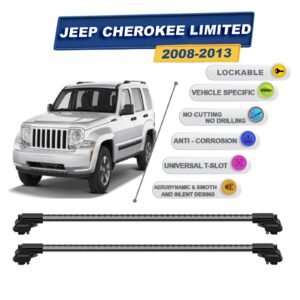 Jeep Cherokee Limited 2008-2013 ile Uyumlu Kilitlenebilir Ara Atkı - Portbagaj Taşıma Barları 2li Set Gri
