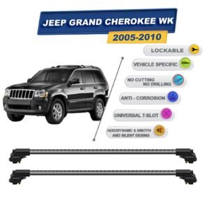 Jeep Grand Cherokee Wk 2005-2010 ile Uyumlu Kilitlenebilir Ara Atkı - Portbagaj Taşıma Barları 2li Set Gri