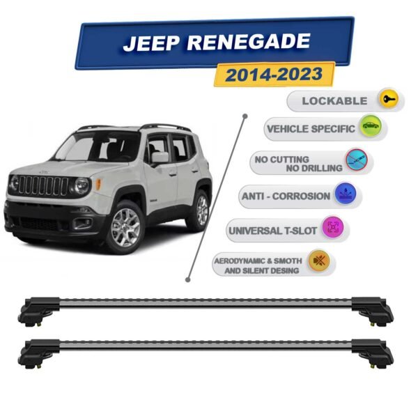 Jeep Renegade 2014-2023 ile Uyumlu Kilitlenebilir Ara Atkı - Portbagaj Taşıma Barları 2li Set Gri