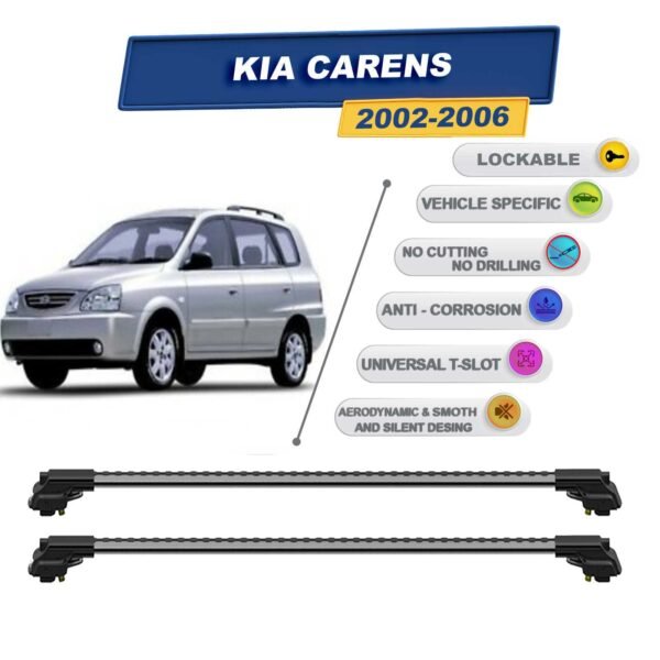 Kia Carens 2002-2006 ile Uyumlu Kilitlenebilir Ara Atkı - Portbagaj Taşıma Barları 2li Set Gri