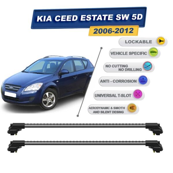 Kia Ceed Estate Sw 5D 2006-2012 ile Uyumlu Kilitlenebilir Ara Atkı - Portbagaj Taşıma Barları 2li Set Gri