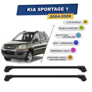 Kia Sportage 1 2004-2009 ile Uyumlu Kilitlenebilir Ara Atkı - Portbagaj Taşıma Barları 2li Set Siyah