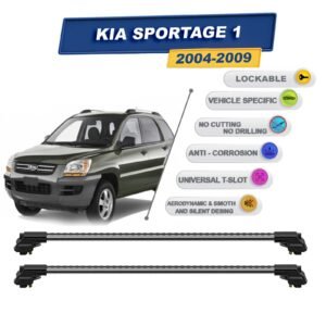 Kia Sportage 1 2004-2009 ile Uyumlu Kilitlenebilir Ara Atkı - Portbagaj Taşıma Barları 2li Set Gri