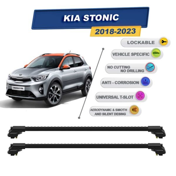 Kia Stonic 2018-2023 ile Uyumlu Kilitlenebilir Ara Atkı - Portbagaj Taşıma Barları 2li Set Siyah