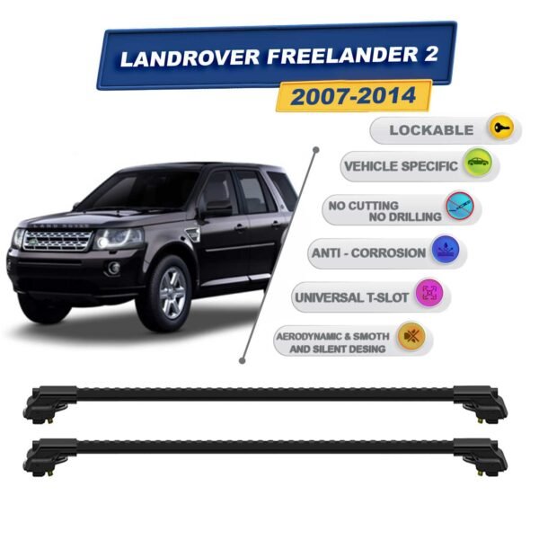 Landrover Freelander 2 2007-2014 ile Uyumlu Kilitlenebilir Ara Atkı - Portbagaj Taşıma Barları 2li Set Siyah