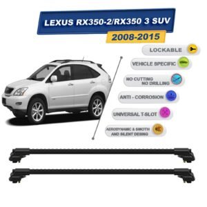 Lexus Rx350-2/Rx350 3 SUV 2008-2015 ile Uyumlu Kilitlenebilir Ara Atkı - Portbagaj Taşıma Barları 2li Set Siyah