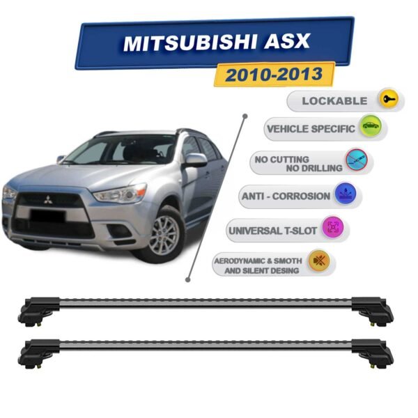 Mitsubishi Asx 2010-2013 ile Uyumlu Kilitlenebilir Ara Atkı - Portbagaj Taşıma Barları 2li Set Gri