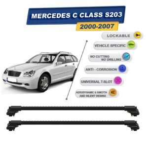 Mercedes C Class S203 2000-2007 ile Uyumlu Kilitlenebilir Ara Atkı - Portbagaj Taşıma Barları 2li Set Siyah