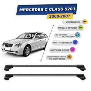 Mercedes C Class S203 2000-2007 ile Uyumlu Kilitlenebilir Ara Atkı - Portbagaj Taşıma Barları 2li Set Gri