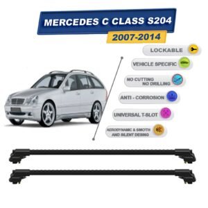 Mercedes C Class S204 2007-2014 ile Uyumlu Kilitlenebilir Ara Atkı - Portbagaj Taşıma Barları 2li Set Siyah