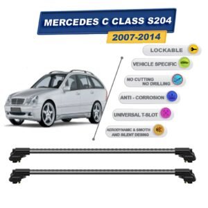 Mercedes C Class S204 2007-2014 ile Uyumlu Kilitlenebilir Ara Atkı - Portbagaj Taşıma Barları 2li Set Gri