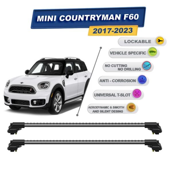 Mini Countryman F60 2017-2023 ile Uyumlu Kilitlenebilir Ara Atkı - Portbagaj Taşıma Barları 2li Set Gri