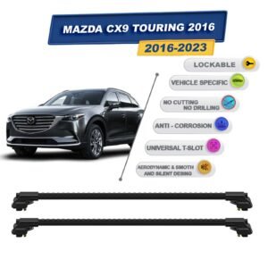 Mazda Cx9 Touring 2016-2023 ile Uyumlu Kilitlenebilir Ara Atkı - Portbagaj Taşıma Barları 2li Set Siyah