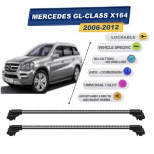 Mercedes Gl-Class X164 2006-2012 ile Uyumlu Kilitlenebilir Ara Atkı - Portbagaj Taşıma Barları 2li Set Gri