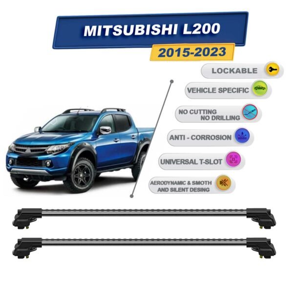 Mitsubishi L200 2015-2023 ile Uyumlu Kilitlenebilir Ara Atkı - Portbagaj Taşıma Barları 2li Set Gri