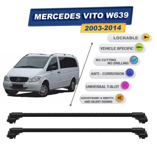 Mercedes Vito W639 2003-2014 ile Uyumlu Kilitlenebilir Ara Atkı - Portbagaj Taşıma Barları 2li Set Siyah