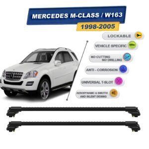 Mercedes M-Class / W163 1998-2005 ile Uyumlu Kilitlenebilir Ara Atkı - Portbagaj Taşıma Barları 2li Set Siyah