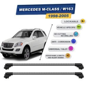 Mercedes M-Class / W163 1998-2005 ile Uyumlu Kilitlenebilir Ara Atkı - Portbagaj Taşıma Barları 2li Set Gri
