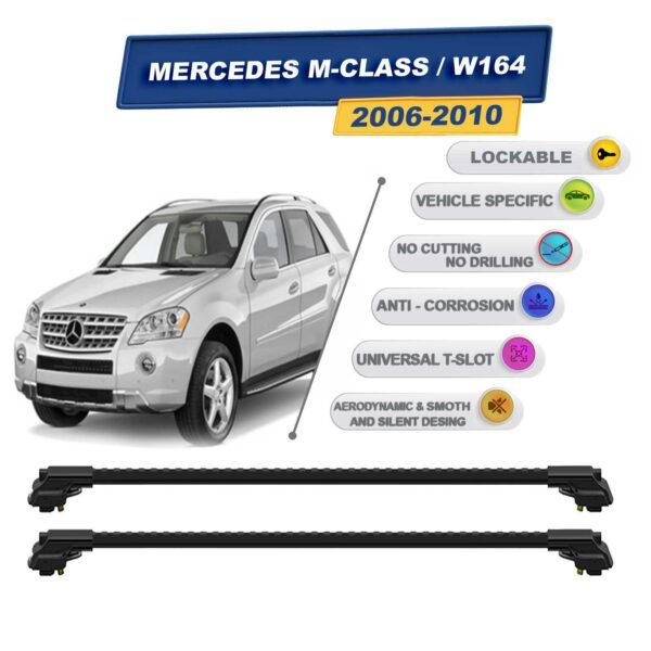 Mercedes M-Class / W164 2006-2010 ile Uyumlu Kilitlenebilir Ara Atkı - Portbagaj Taşıma Barları 2li Set Siyah