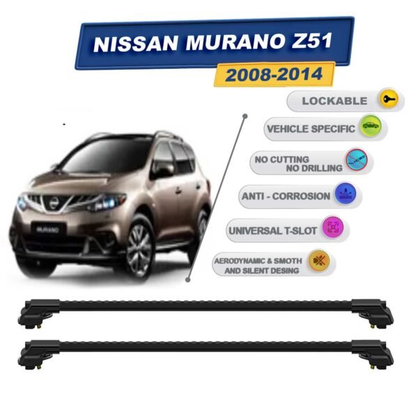 Nissan Murano Z51 2008-2014 ile Uyumlu Kilitlenebilir Ara Atkı - Portbagaj Taşıma Barları 2li Set Siyah