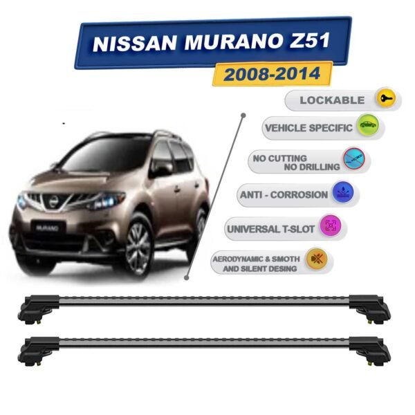 Nissan Murano Z51 2008-2014 ile Uyumlu Kilitlenebilir Ara Atkı - Portbagaj Taşıma Barları 2li Set Gri