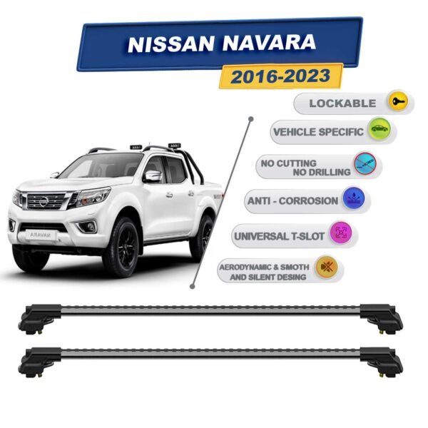Nissan Navara 2016-2023 ile Uyumlu Kilitlenebilir Ara Atkı - Portbagaj Taşıma Barları 2li Set Gri