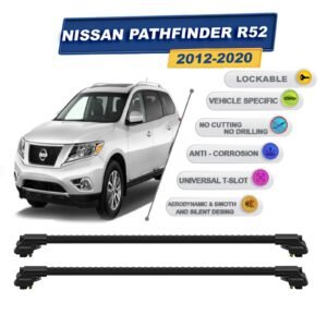 Nissan Pathfinder R52 2012-2020 ile Uyumlu Kilitlenebilir Ara Atkı - Portbagaj Taşıma Barları 2li Set Siyah