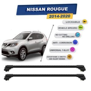 Nissan Rougue 2014-2020 ile Uyumlu Kilitlenebilir Ara Atkı - Portbagaj Taşıma Barları 2li Set Siyah