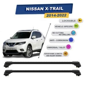 Nissan X-Trail 2014-2022 ile Uyumlu Kilitlenebilir Ara Atkı - Portbagaj Taşıma Barları 2li Set Siyah