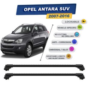 Opel Antara SUV 2007-2016 ile Uyumlu Kilitlenebilir Ara Atkı - Portbagaj Taşıma Barları 2li Set Siyah