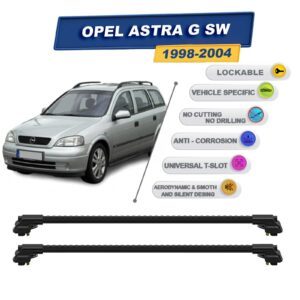 Opel Astra G Sw 1998-2004 ile Uyumlu Kilitlenebilir Ara Atkı - Portbagaj Taşıma Barları 2li Set Siyah