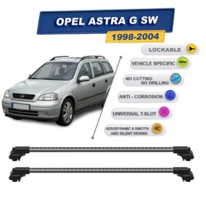 Opel Astra G Sw 1998-2004 ile Uyumlu Kilitlenebilir Ara Atkı - Portbagaj Taşıma Barları 2li Set Gri