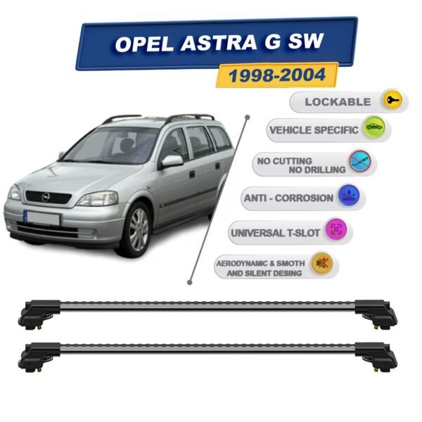 Opel Astra G Sw 1998-2004 ile Uyumlu Kilitlenebilir Ara Atkı - Portbagaj Taşıma Barları 2li Set Gri
