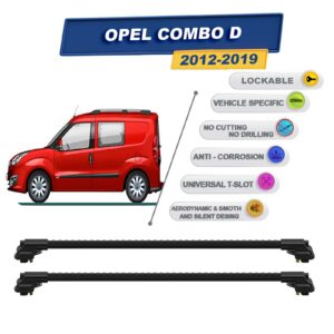 Opel Combo D 2012-2019 ile Uyumlu Kilitlenebilir Ara Atkı - Portbagaj Taşıma Barları 2li Set Siyah