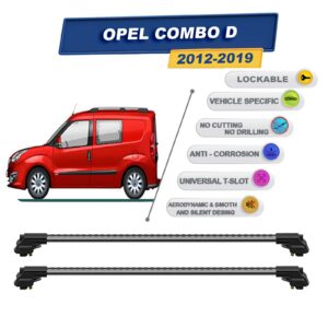 Opel Combo D 2012-2019 ile Uyumlu Kilitlenebilir Ara Atkı - Portbagaj Taşıma Barları 2li Set Gri