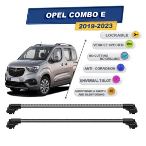 Opel Combo E 2019-2023 ile Uyumlu Kilitlenebilir Ara Atkı - Portbagaj Taşıma Barları 2li Set Gri