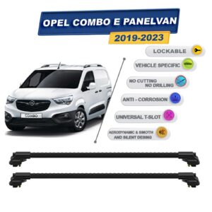 Opel Combo E Panelvan 2019-2023 ile Uyumlu Kilitlenebilir Ara Atkı - Portbagaj Taşıma Barları 2li Set Siyah