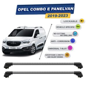 Opel Combo E Panelvan 2019-2023 ile Uyumlu Kilitlenebilir Ara Atkı - Portbagaj Taşıma Barları 2li Set Gri