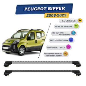 Peugeot Bipper 2008-2023 ile Uyumlu Kilitlenebilir Ara Atkı - Portbagaj Taşıma Barları 2li Set Gri