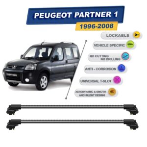 Peugeot Partner 1 1996-2008 ile Uyumlu Kilitlenebilir Ara Atkı - Portbagaj Taşıma Barları 2li Set Gri