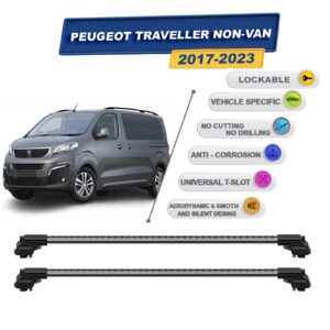 Peugeot Traveller Non-Van 2017-2023 ile Uyumlu Kilitlenebilir Ara Atkı - Portbagaj Taşıma Barları 2li Set Gri