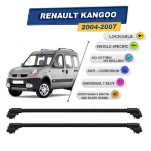 Renault Kangoo 2004-2007 ile Uyumlu Kilitlenebilir Ara Atkı - Portbagaj Taşıma Barları 2li Set Siyah