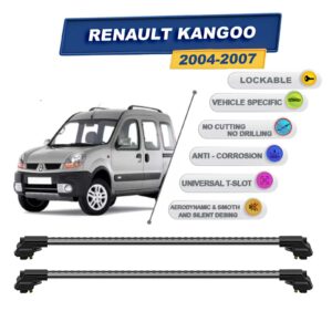 Renault Kangoo 2004-2007 ile Uyumlu Kilitlenebilir Ara Atkı - Portbagaj Taşıma Barları 2li Set Gri