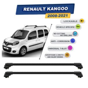 Renault Kangoo 2008-2021 ile Uyumlu Kilitlenebilir Ara Atkı - Portbagaj Taşıma Barları 2li Set Siyah