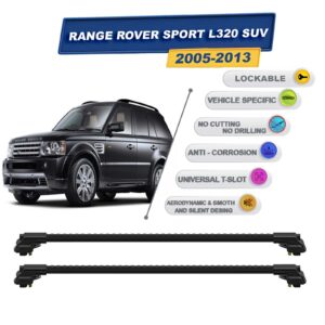 Range Rover Sport L320 SUV 2005-2013 ile Uyumlu Kilitlenebilir Ara Atkı - Portbagaj Taşıma Barları 2li Set Siyah