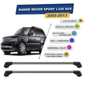Range Rover Sport L320 SUV 2005-2013 ile Uyumlu Kilitlenebilir Ara Atkı - Portbagaj Taşıma Barları 2li Set Gri